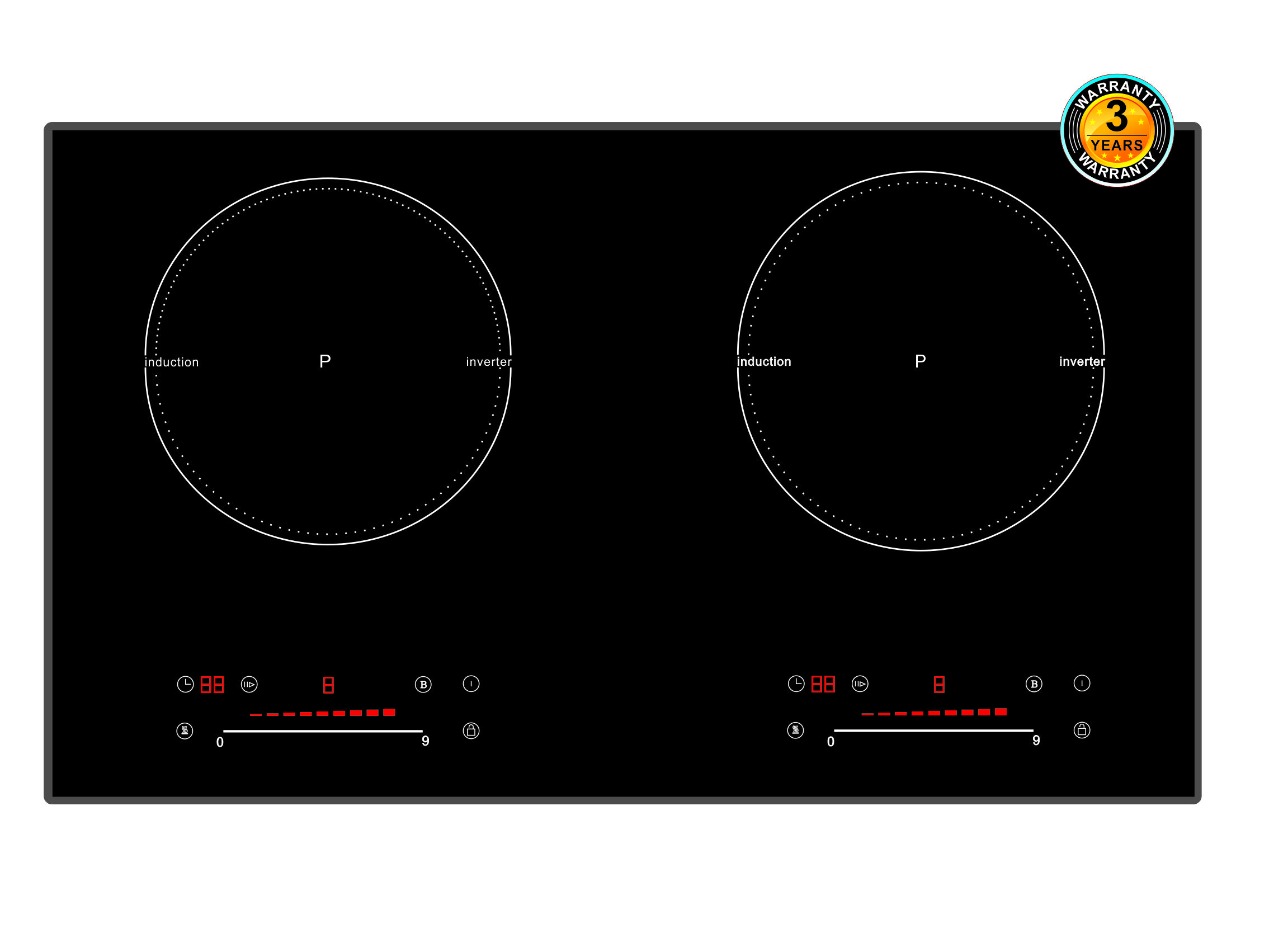 hidden led display cooktop, induction cooker, 2 zone induction cooker
